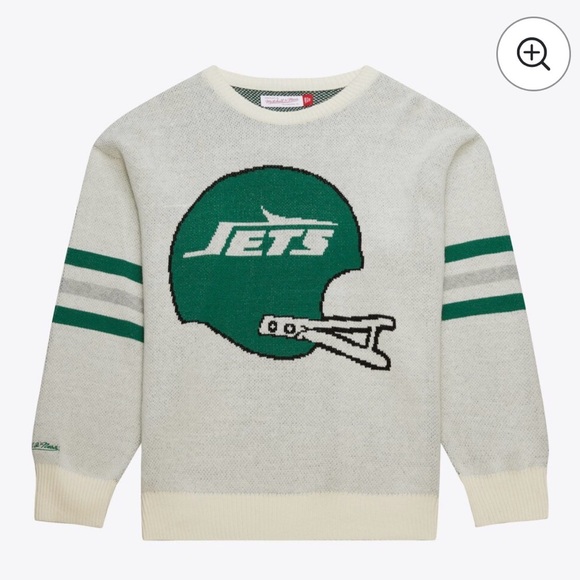 Mitchell & Ness Other - Mitchell & Ness Cream Crewneck Sweater with Green Jets Helmet